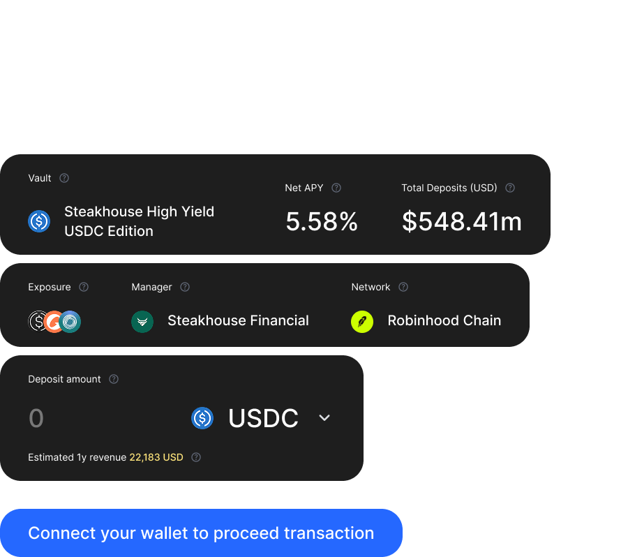 Vault depositor: choosing terms and depositing funds